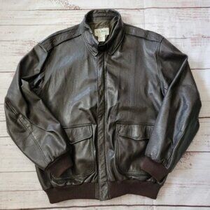 Vintage L.L. Bean Black Leather Bomber Jacket Mens XL Tall